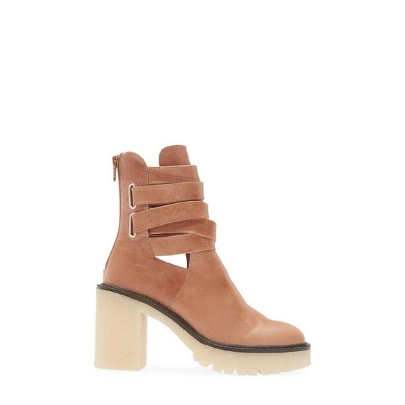 NEW Free People Jesse Cutout Ankle Boots Leather Sz 37 Brown - Picture 1 of 13